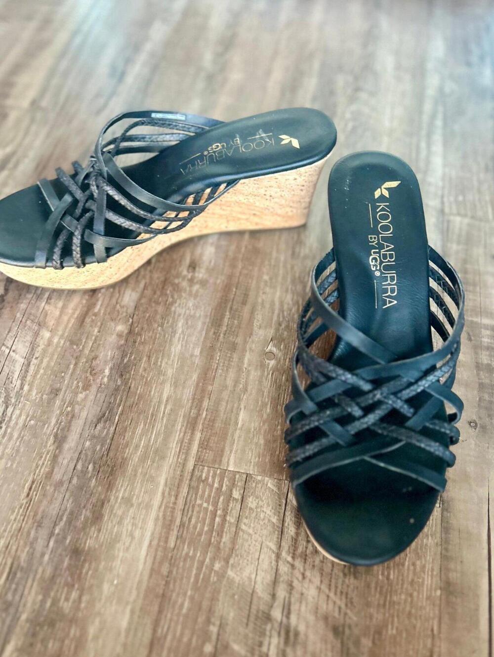 Koolabura by UGG Braided Black/Cork Wedge Sandals Size 10 Women’s